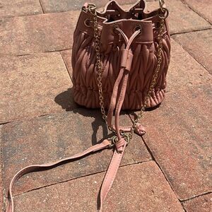 Cute Pink Bucket Bag - NWT - Leather Small with Chain Strap - Long Gold Strap